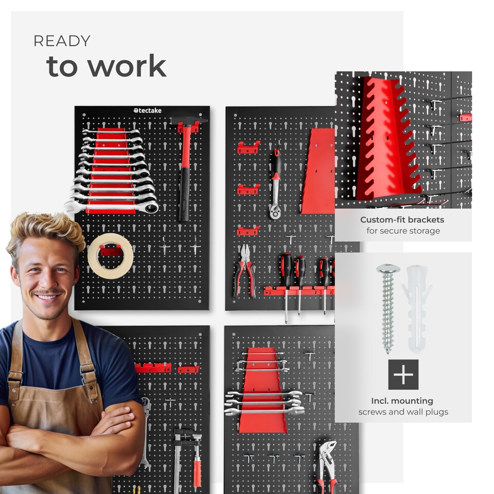 image 1 of Tool Pegboard Jonah - hooks and holders | Black | black/red | 2 x 160 x 60 cm | 4