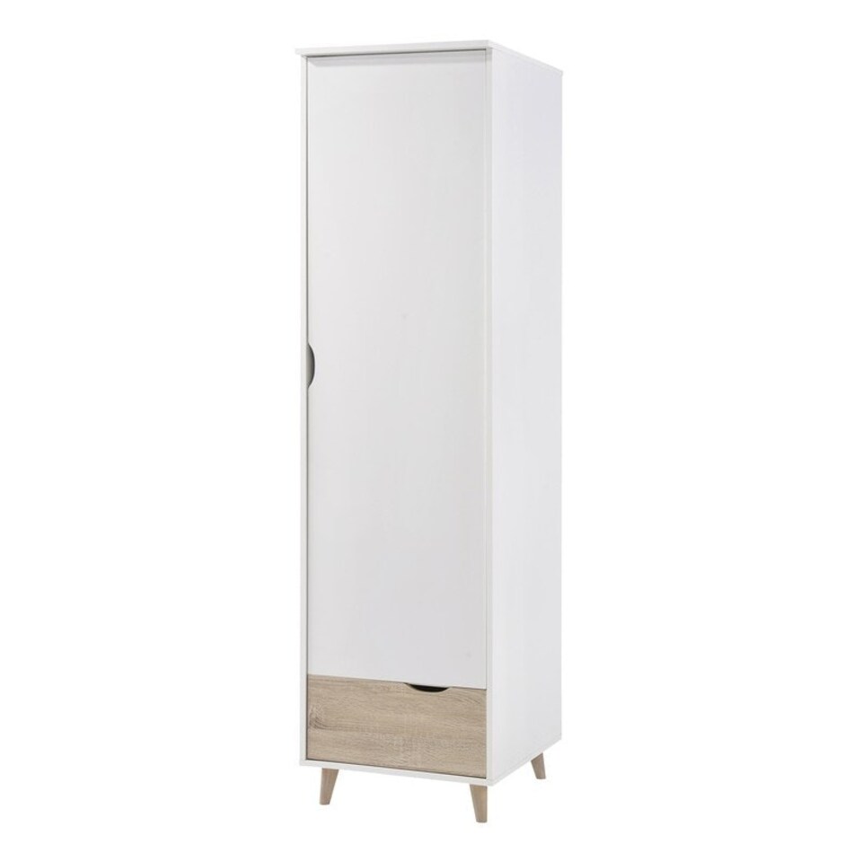 image 1 of Stockholm 1 Door Wardrobe - Particle Board - L58 x W50 x H190 cm - Oak/White White