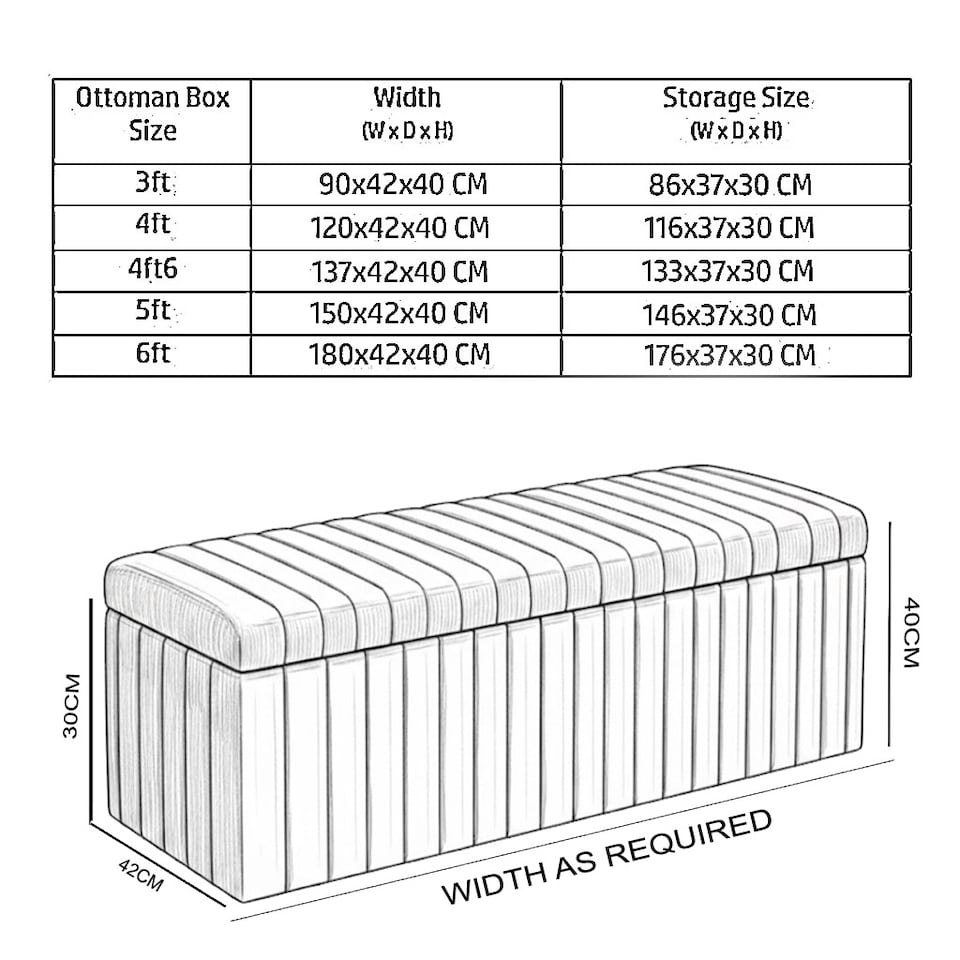 image 1 of 150cm Wide Lux Ottoman Storage Box, Silver Velvet Upholstered Full Striped Storage Ottoman Box