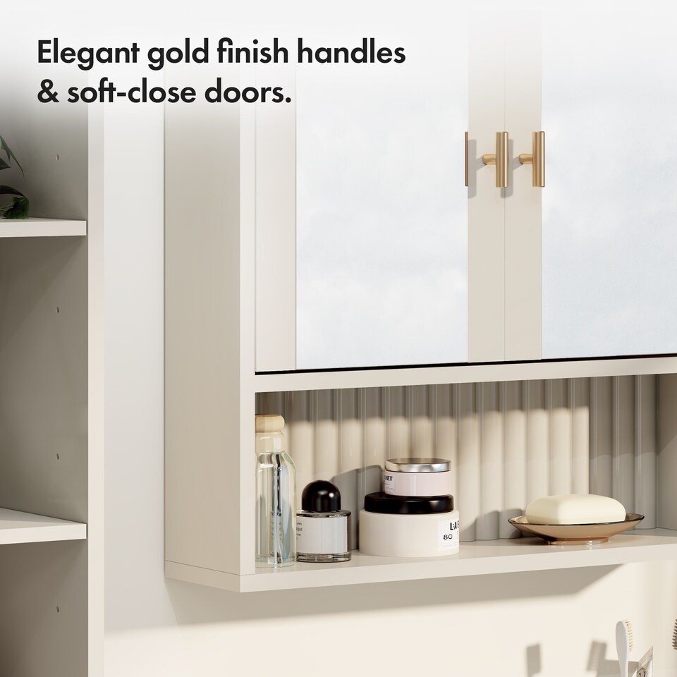 image 1 of Vonhaus Victoria Stone Bathroom Mirror Cabinet Wall Mounted