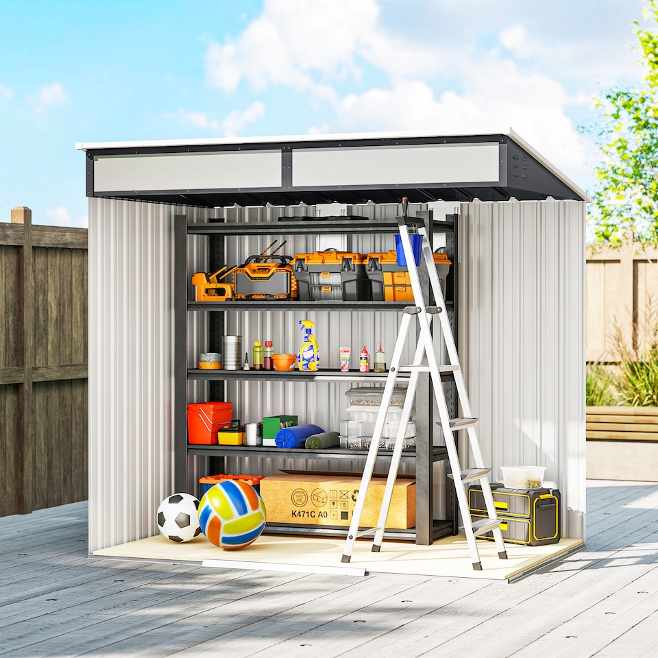 image 1 of Outsunny 6.5 x 4FT Galvanised Metal Garden Shed with Double Sliding Doors and 2 Vents, Lockable Tool Storage House with Foundation Kit, Grey
