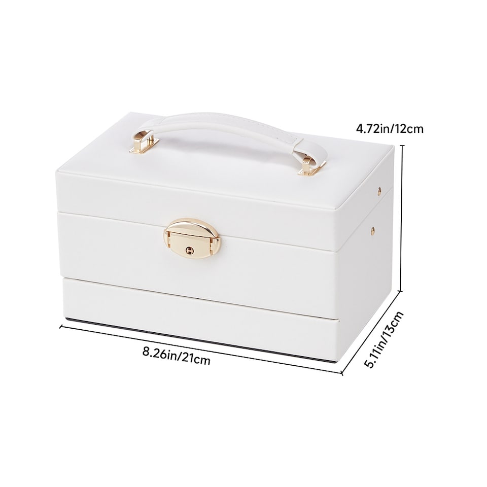 image 1 of Living and Home Lockable Jewellery Storage Box with Drawer-White | White