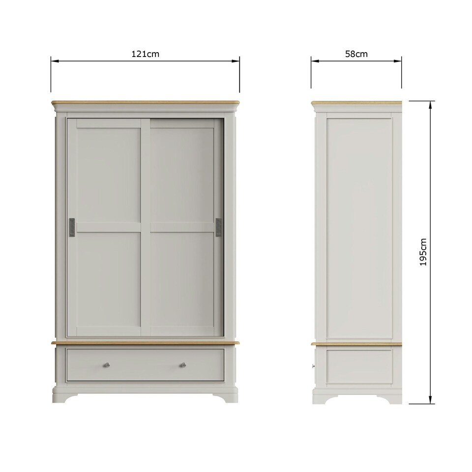 image 1 of Faire 120cm Sliding Combination Wardrobe in Dove Grey with Oak Top Grey