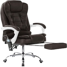 Neo Office Chair Brown Faux Leather with Massage Function & Footrest | Brown
