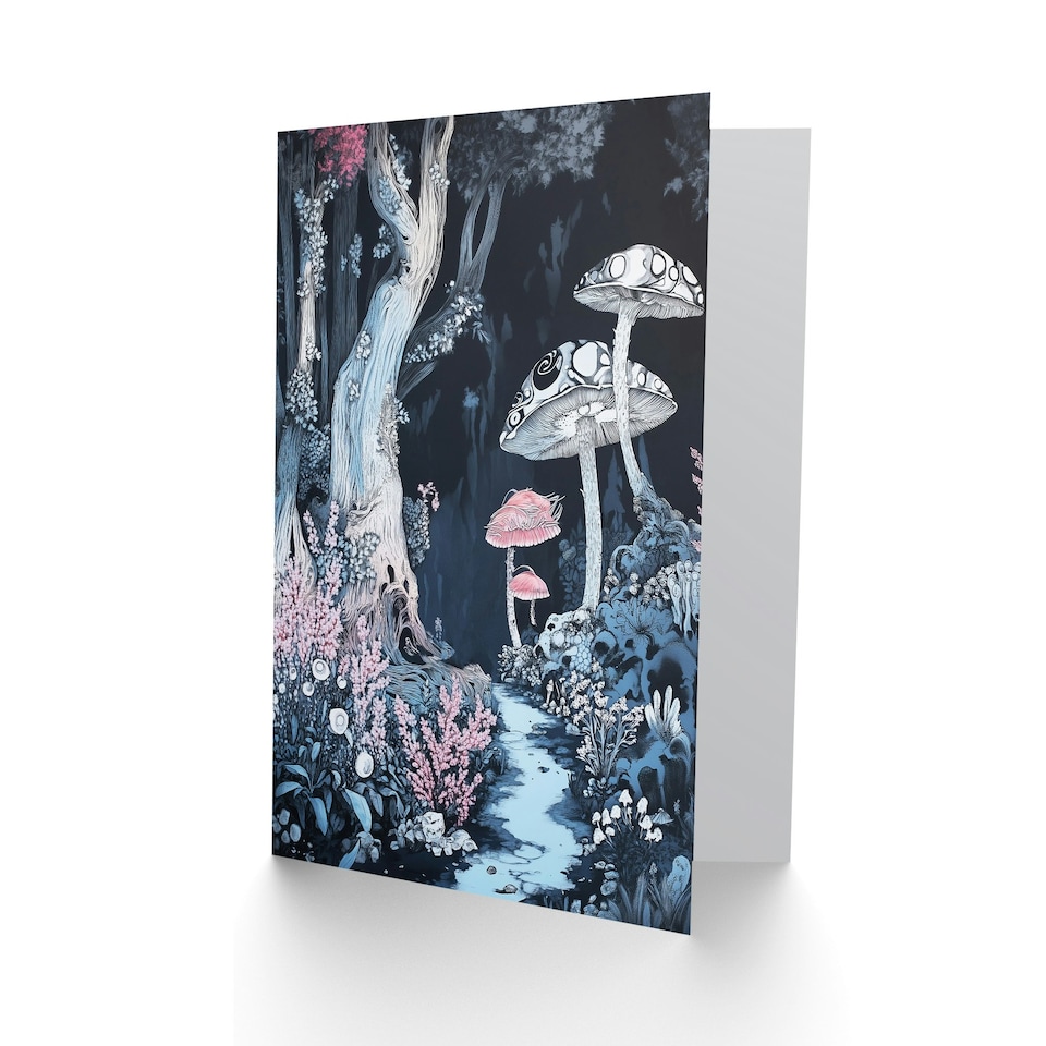 image 1 of Magical Forest Mushroom Wildflower Path Fantasy Birthday Greeting Card