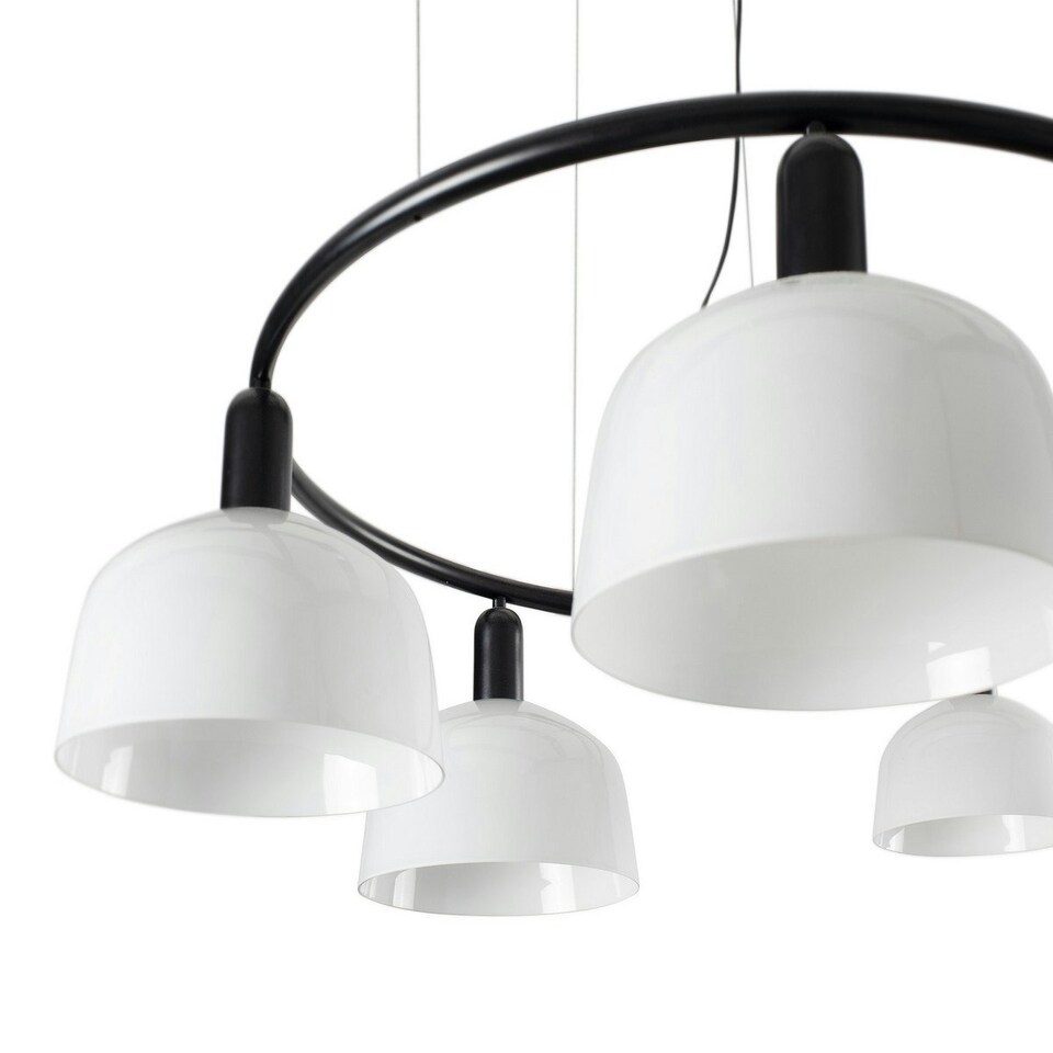image 1 of Tatawin Medium 5 Light Cylindrical Pendant Ceiling Light Satin Black, Opal