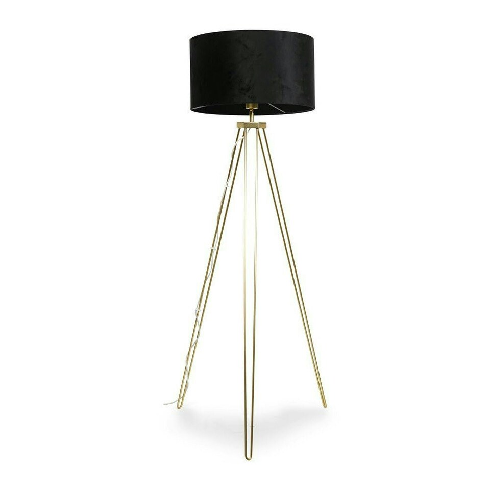 image 1 of ValueLights Aero Polished Gold Floor Lamp with Large Black Drum Shade