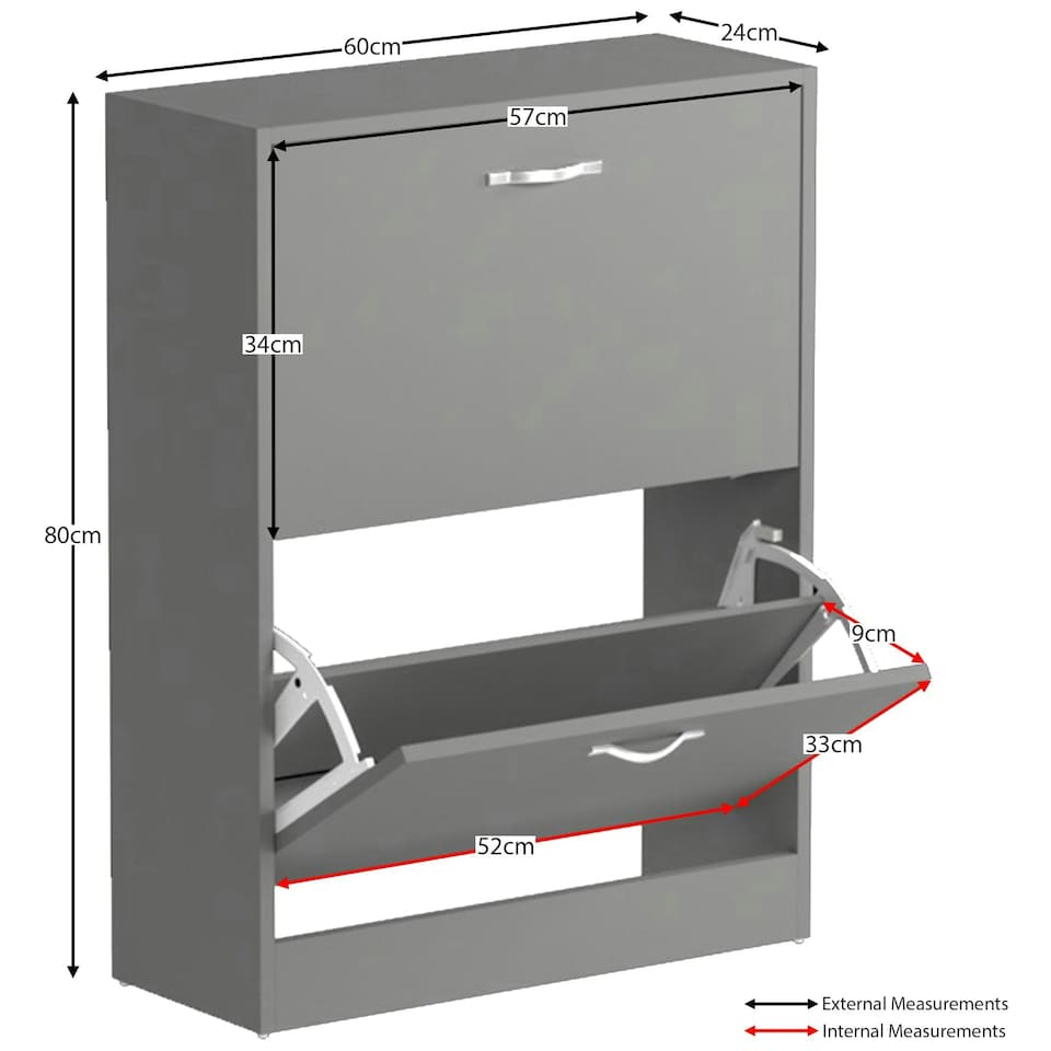 image 1 of Vida Designs 2 Drawer Shoe Cabinet Shoe Rack Storage Cupboard, Grey