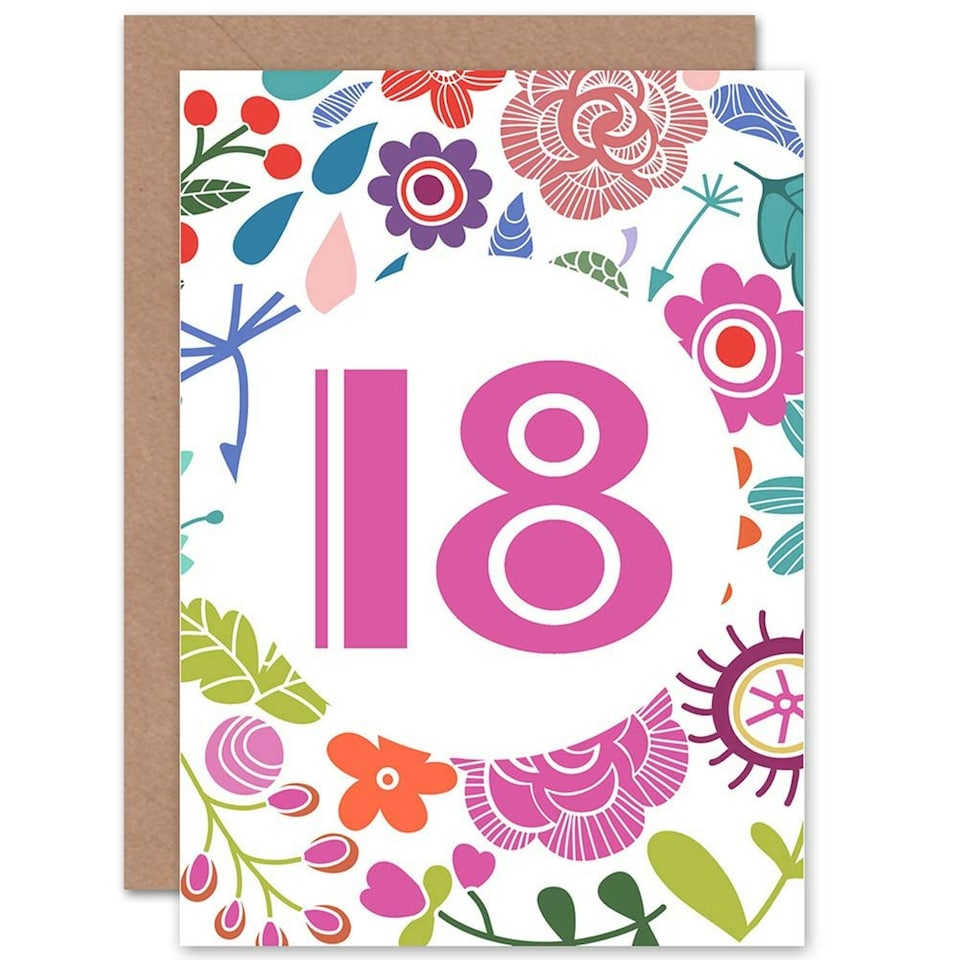 image 1 of Fun Floral Flowers 18 Years Old For Girl Her 18th Birthday Card