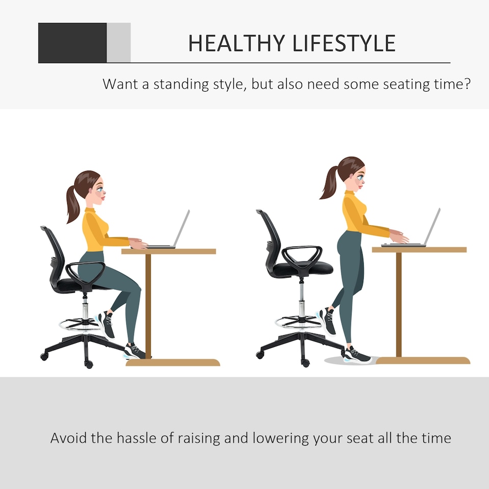 image 1 of Vinsetto Draughtsman Chair Tall Office Chair with Adjustable Height