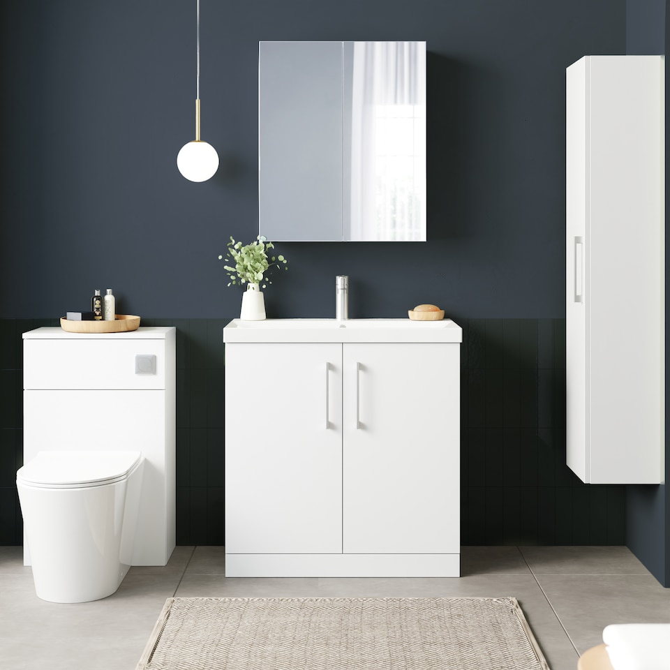 image 1 of Modern Bathroom 2 Soft Close Door Thin-Edge Vanity Unit, White, 800mm