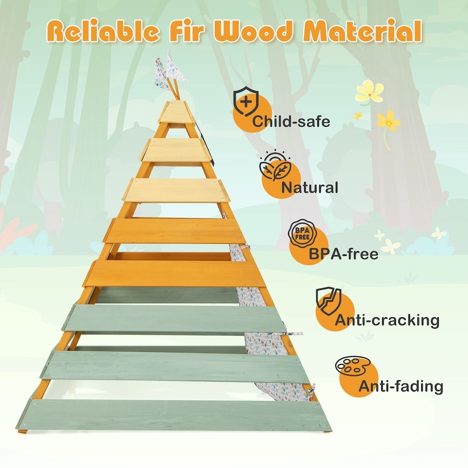 image 1 of COSTWAY Wooden Play Tent Indoor Kids Teepee Tent Triangle Hideaway Playhouse