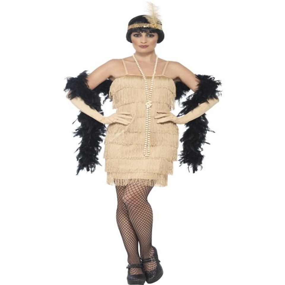 Flapper Costume - Gold - with Short Dress - Headband & Gloves - 44678L L