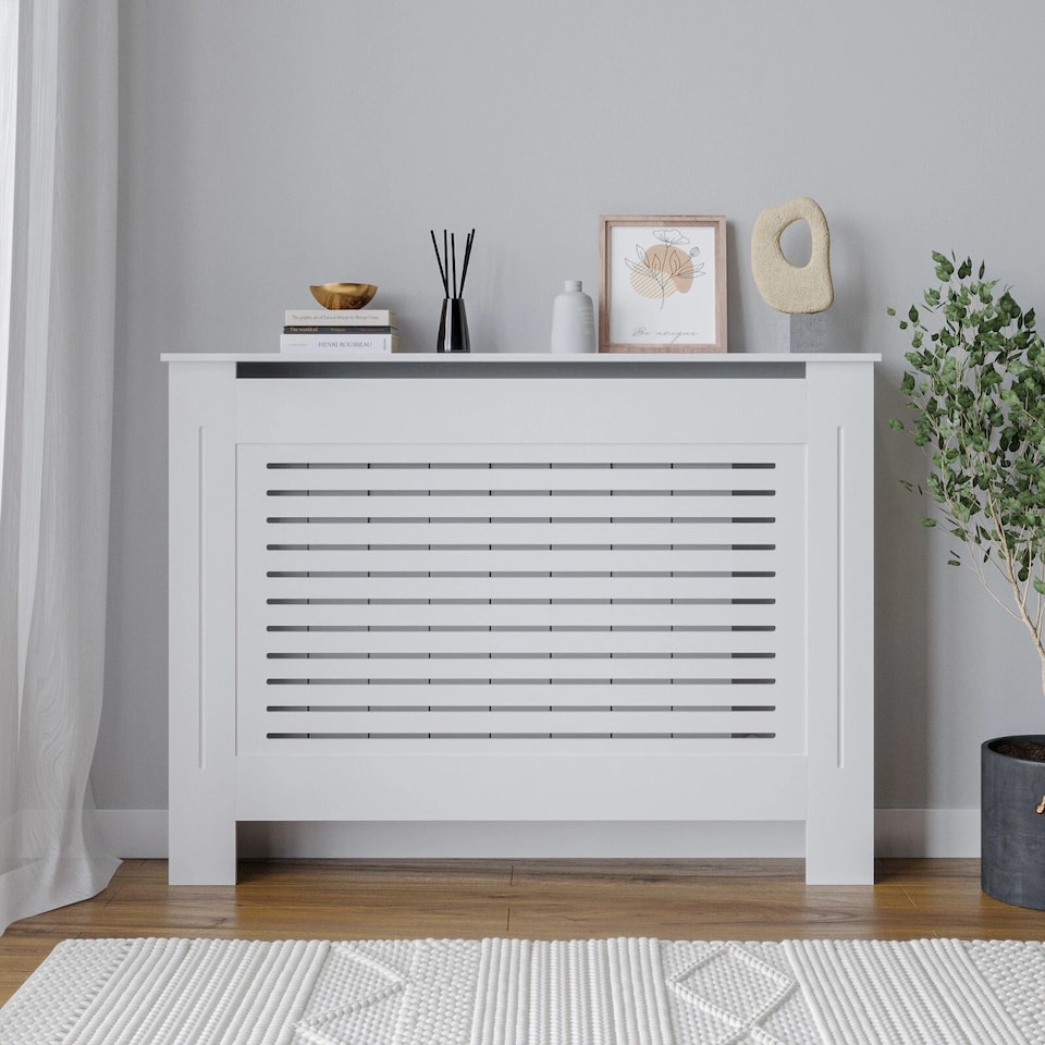 image 1 of Modern Wooden Radiator Cover MDF Grill Shelf Cabinet Furniture | White | Medium White