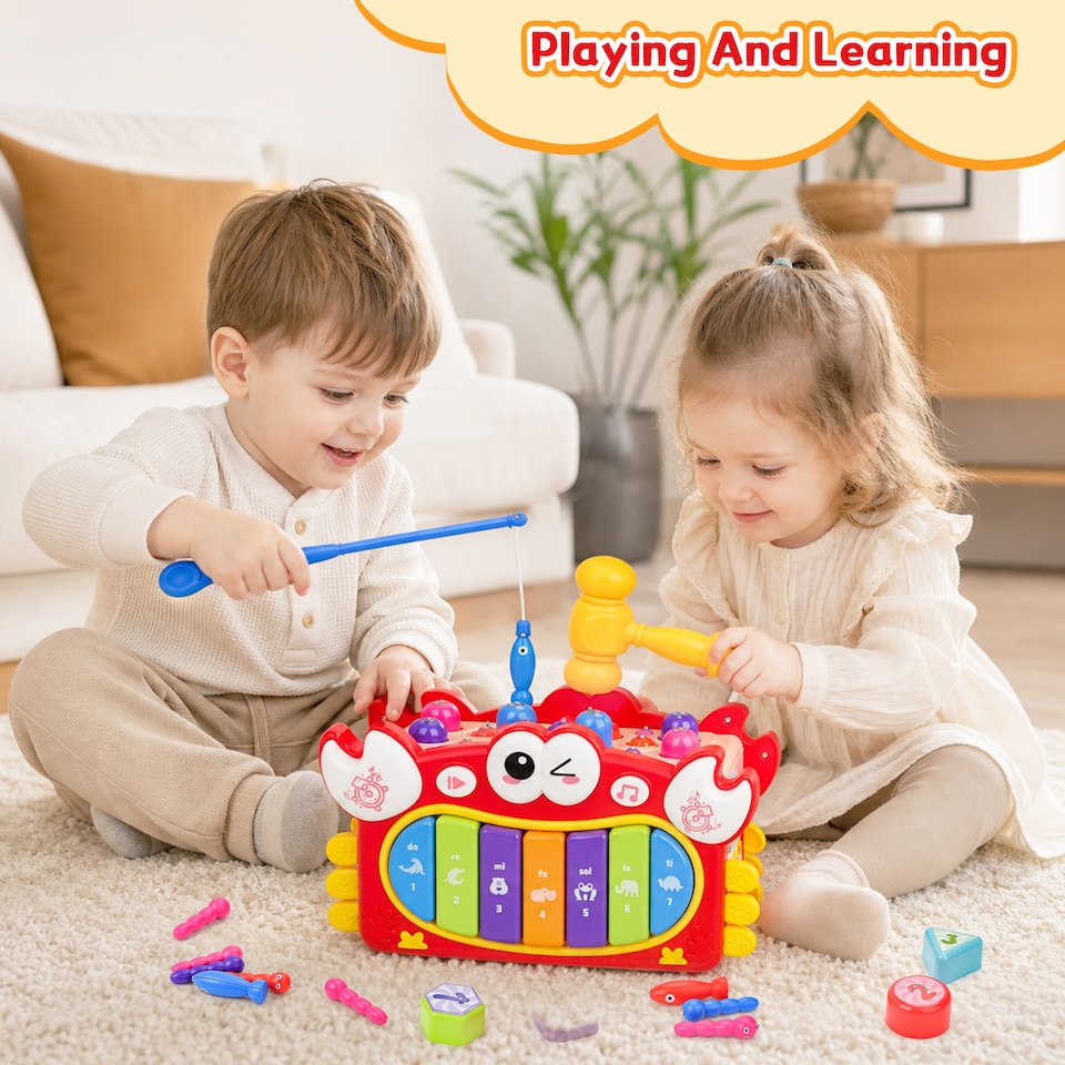 image 1 of Crab Baby Activity Cube with Music, Lights, Shape Sorter & Educational Games – Interactive Learning Toy for Toddlers 12+ Months