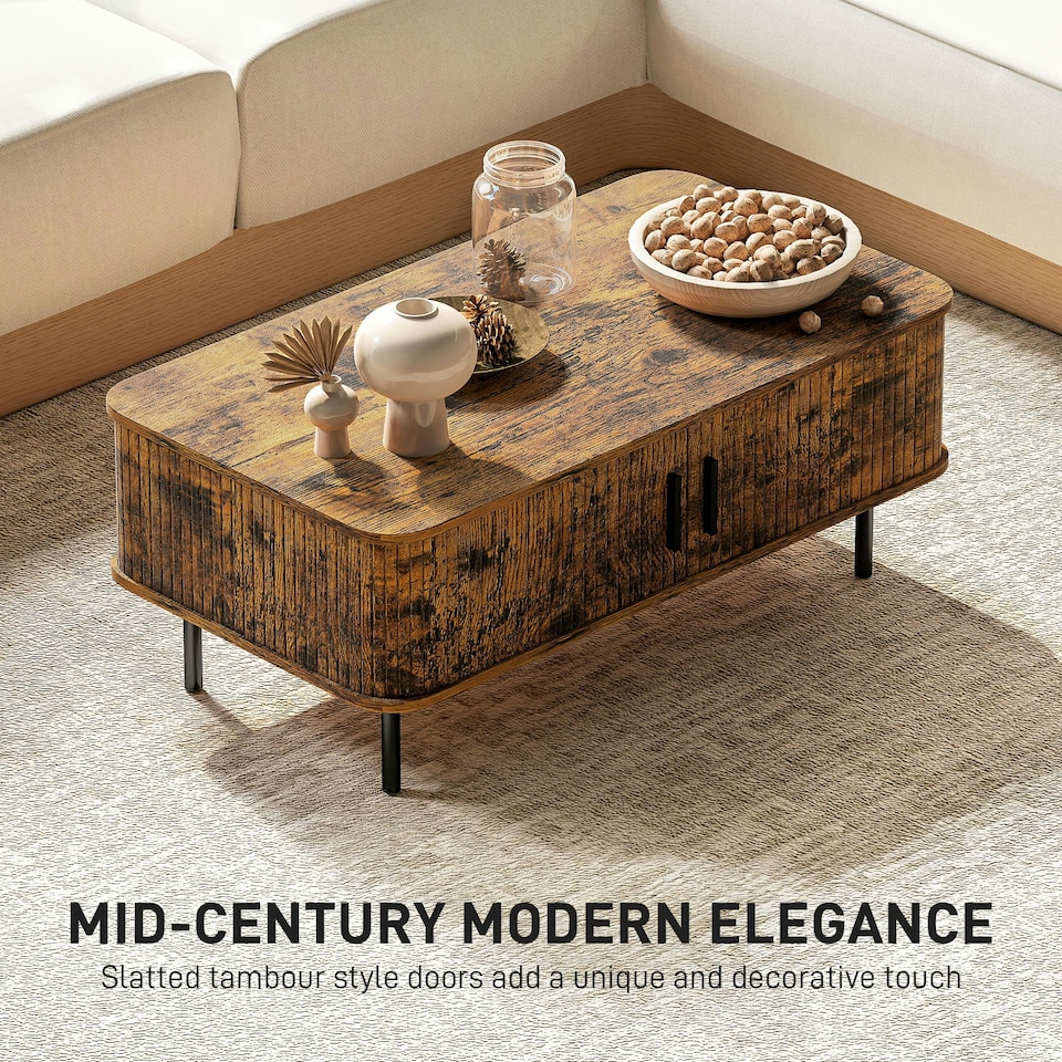 image 1 of HOMCOM Coffee Table with Storage and Sliding Doors for Living Room Brown