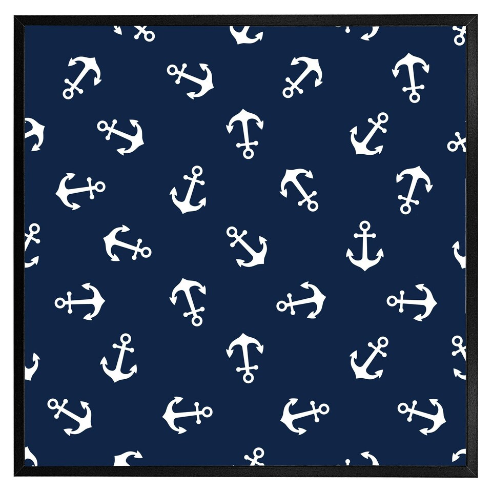 image 1 of Anchors on navy background (Picture Frame) Grey | S