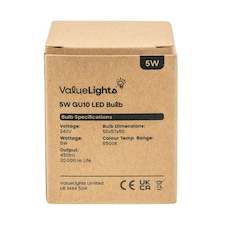 ValueLights 12 Pack Dimmable GU10 White Plastic Spotlight LED 5W Cool White 6500K 480lm Light Bulb