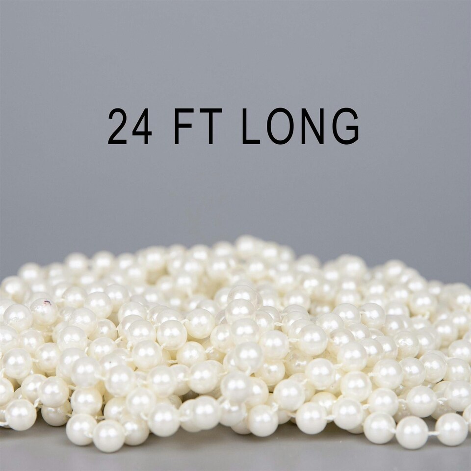 image 1 of Pearl Shiny Christmas Bead Chain Metallic Garland Artificial Pearls Tinsel For Tree Hanging Decorations,7.2m (24ft)