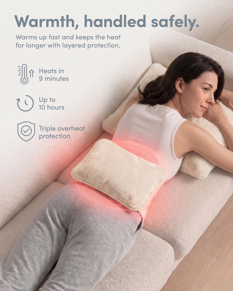 image 1 of Keplin Rechargeable Electric Hot Water Bottle Flannel Cover Auto Shut Off