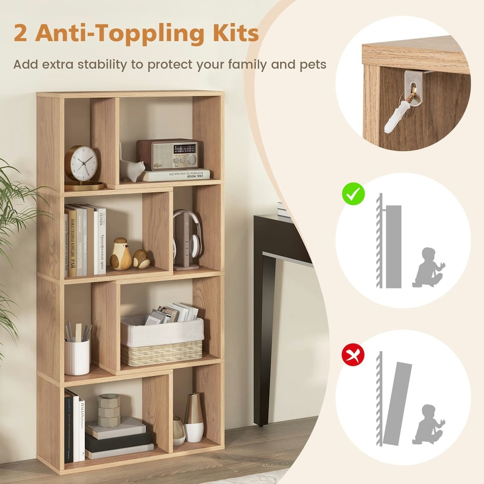 image 1 of COSTWAY 5-Tier Geometric Bookshelf Bookcase Organizer Natural Brown