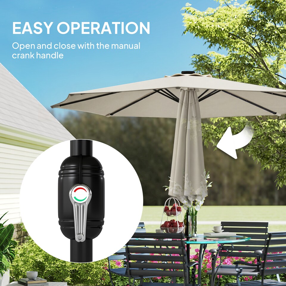image 1 of Outsunny 2.6 m Garden Parasol Umbrella with Light, Outdoor Patio Umbrella | Cream | Cream White | 263 x 263 x 245 cm