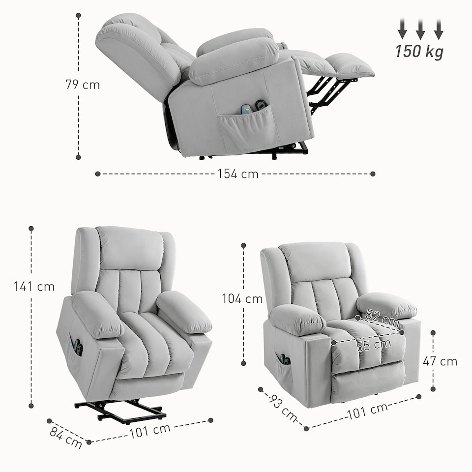 image 1 of HOMCOM Power Lift Recliner Chair with Vibration Massage and Heat, Electric Lift Chair for Elderly, Overstuffed Fabric Riser and Reclining Armchair with USB Ports, Cup Holders, Light Grey