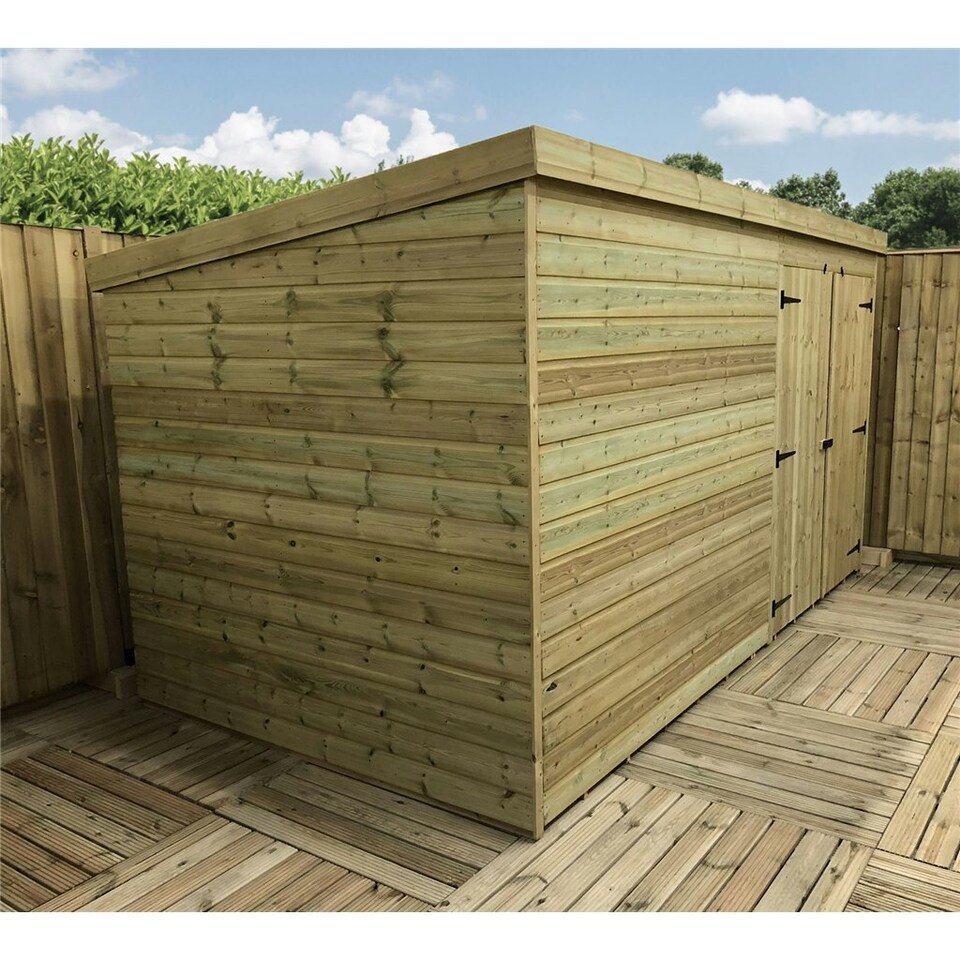 image 1 of 12 x 8 WINDOWLESS Garden Shed Pressure Treated T&G PENT Wooden Garden Shed + Double Doors (12' x 8' / 12ft x 8ft) (12x8)