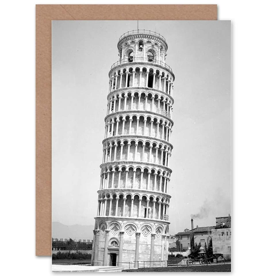 image 1 of Vintage Photo Architectural Leaning Tower Goodbye Card