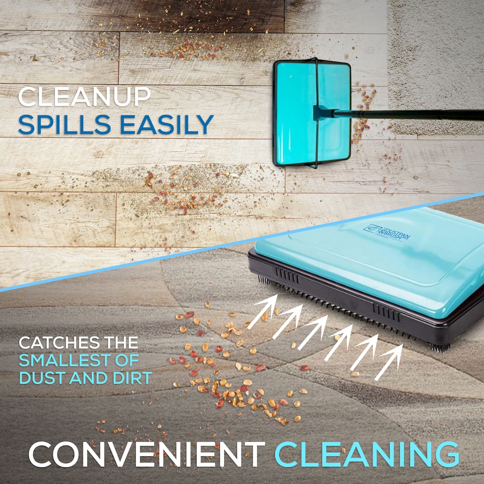image 1 of Manual Carpet Sweeper with Detachable Cleaning Comb Cordless Carpet & Rug Cleaner for Efficient Floor Cleaning