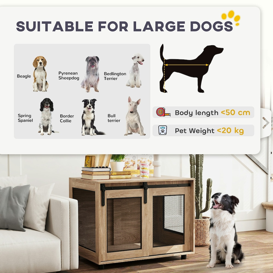 image 1 of PawHut Dog Crate Furniture w/ Sliding Door, for Medium Dogs, Brown 