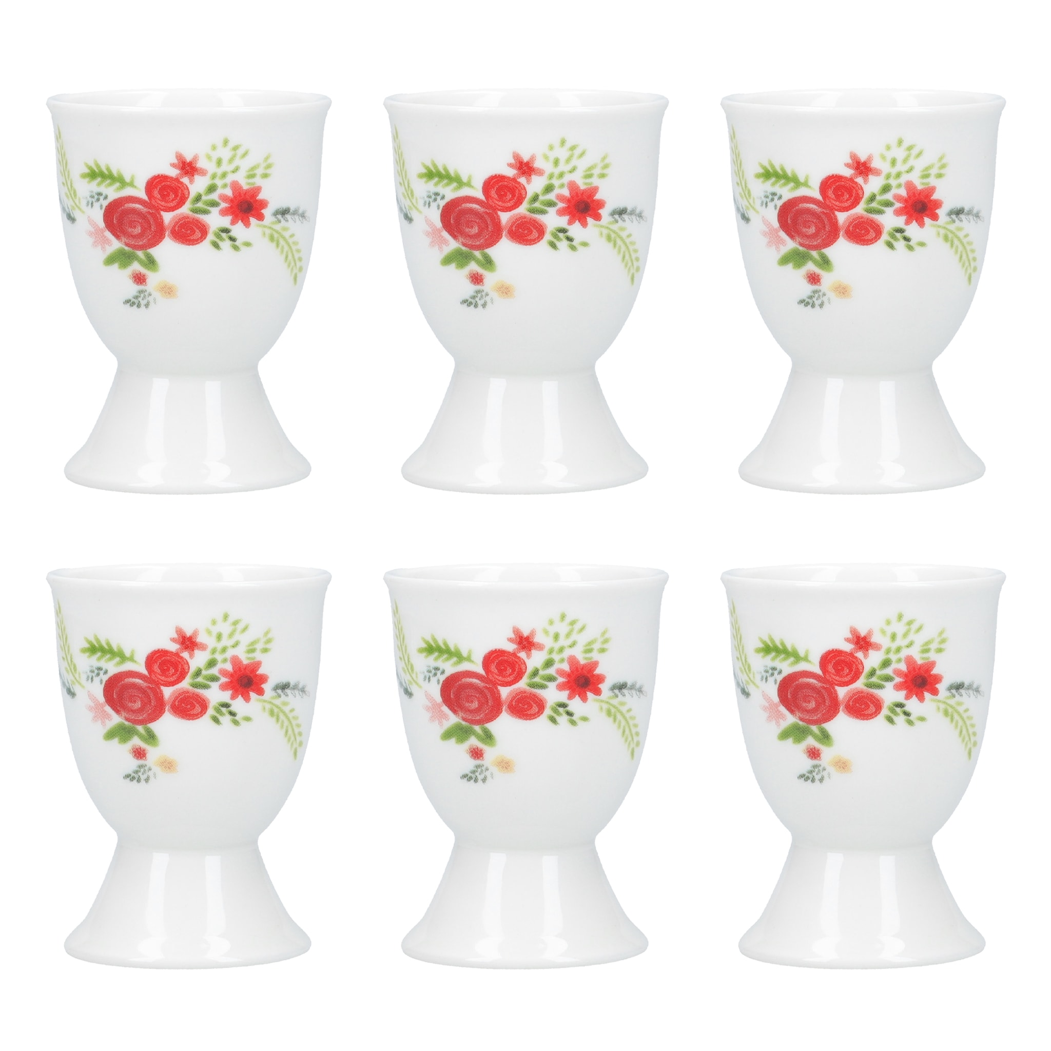 KitchenCraft Set Of 6 Floral Egg Cups in White