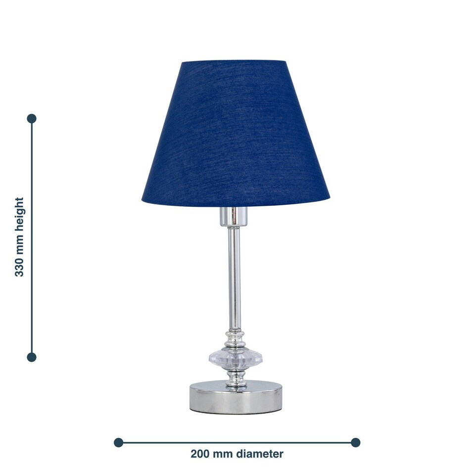 image 1 of Set of 2 Chrome Jewelled Table Lamps with Navy Blue Shades Chrome | Blue