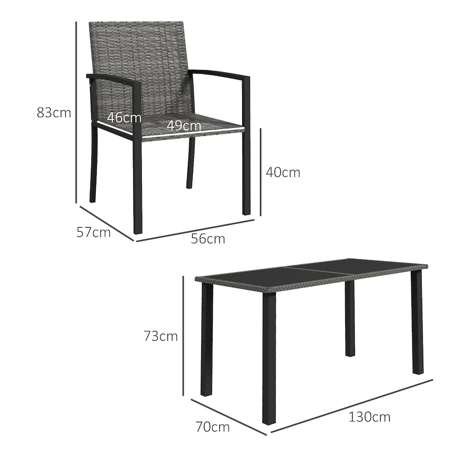 image 1 of Outsunny 4 Seater Rattan Dining Set with Rectangular Glass Top Table and 4 Armchairs, PE Rattan Garden Furniture Set, Outdoor Dining Table and Chairs for Patio, Balcony, Terrace, Grey