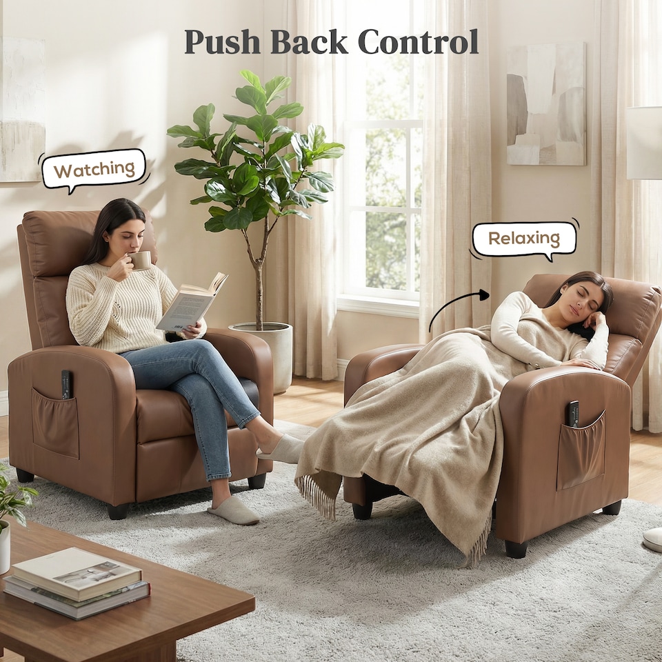 image 1 of HOMCOM Recliner Sofa Chair PU Leather Massage Armcair w/ Remote, Dark Brown