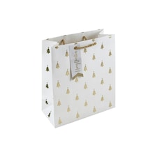 Pack of 12 Gold Embossed Christmas Tree Medium Gift Bags