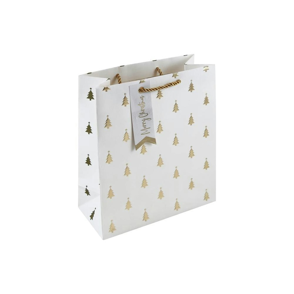 Pack of 12 Gold Embossed Christmas Tree Medium Gift Bags