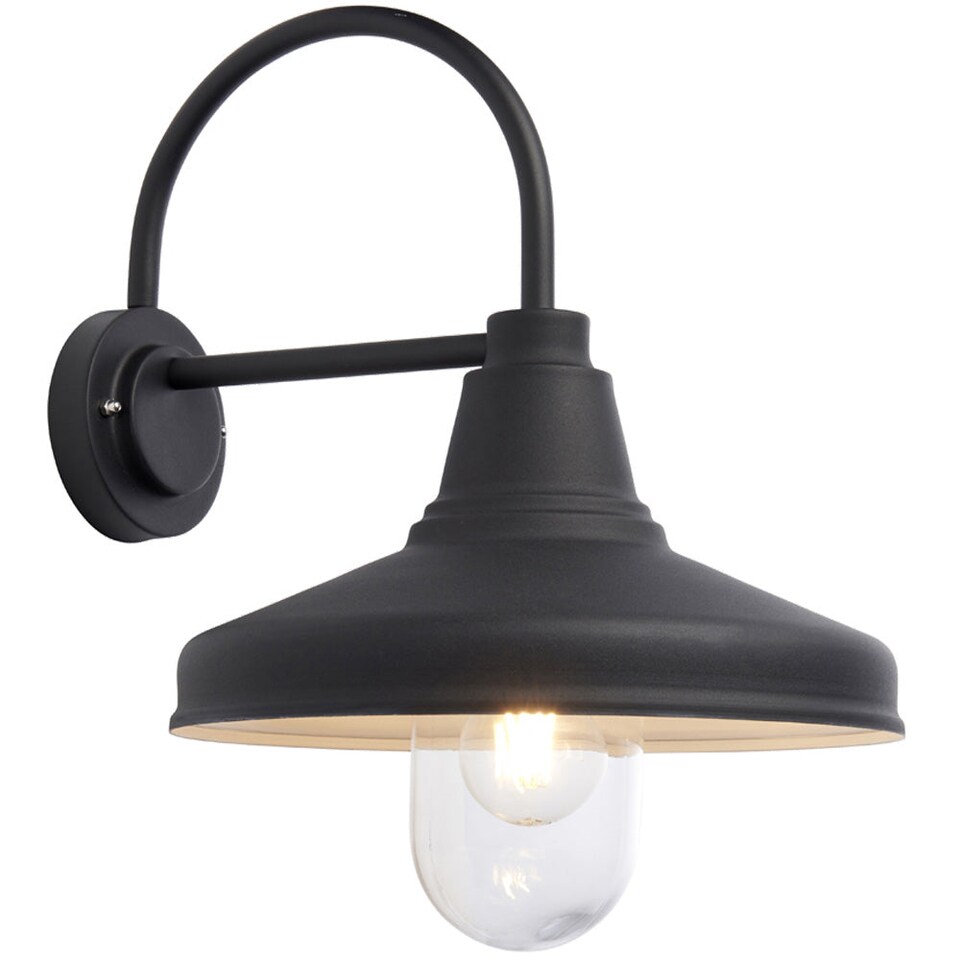 image 1 of Non Automatic Outdoor Wall Light - Textured Black & Glass Shade - IP44 Rated
