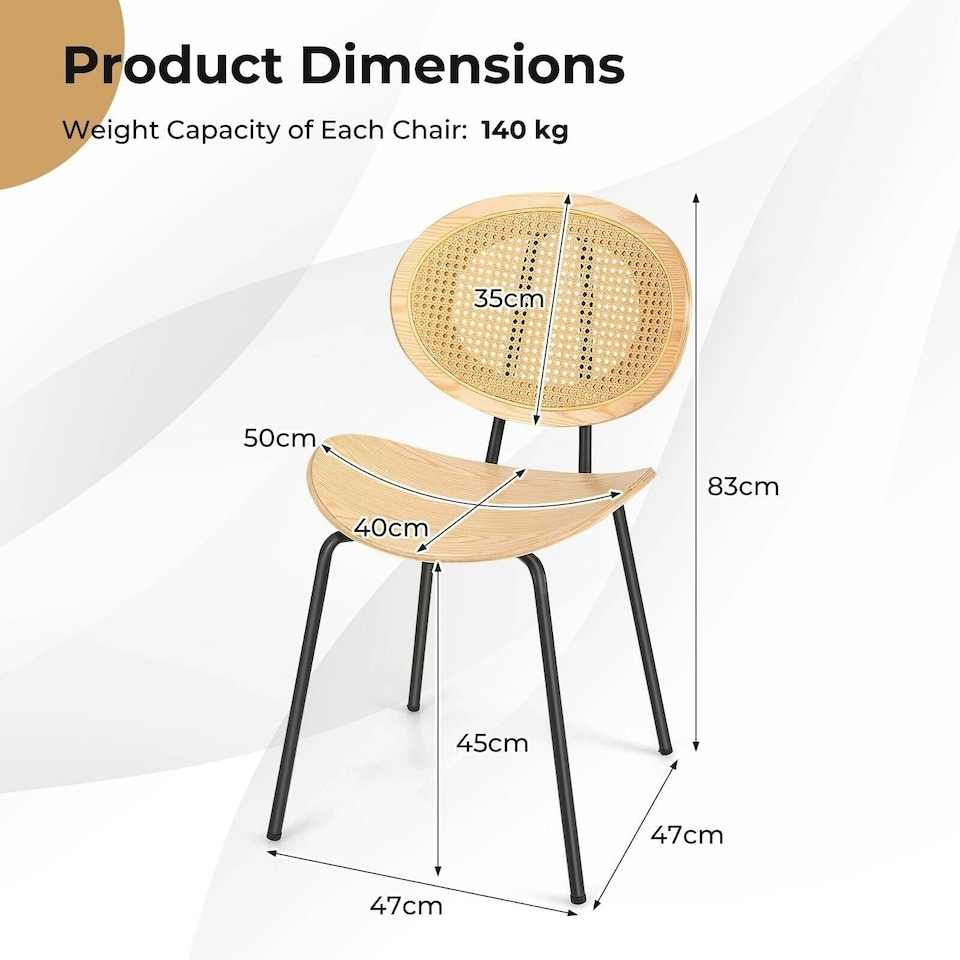 image 1 of COSTWAY Set of 2 Rattan Dining Chair Accent Armless Chairs Yellow