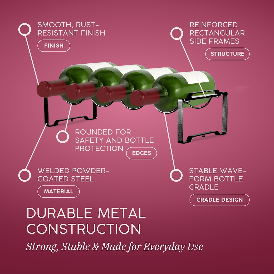 image 1 of Straame Black 3 Tier Metal Wine Rack – Stackable Bottle Rack for Wine Storage