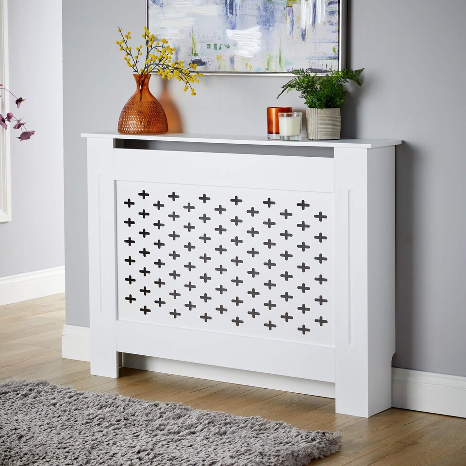 image 1 of Medium Radiator Cover MDF Wooden Home Decorative Modern Design | White