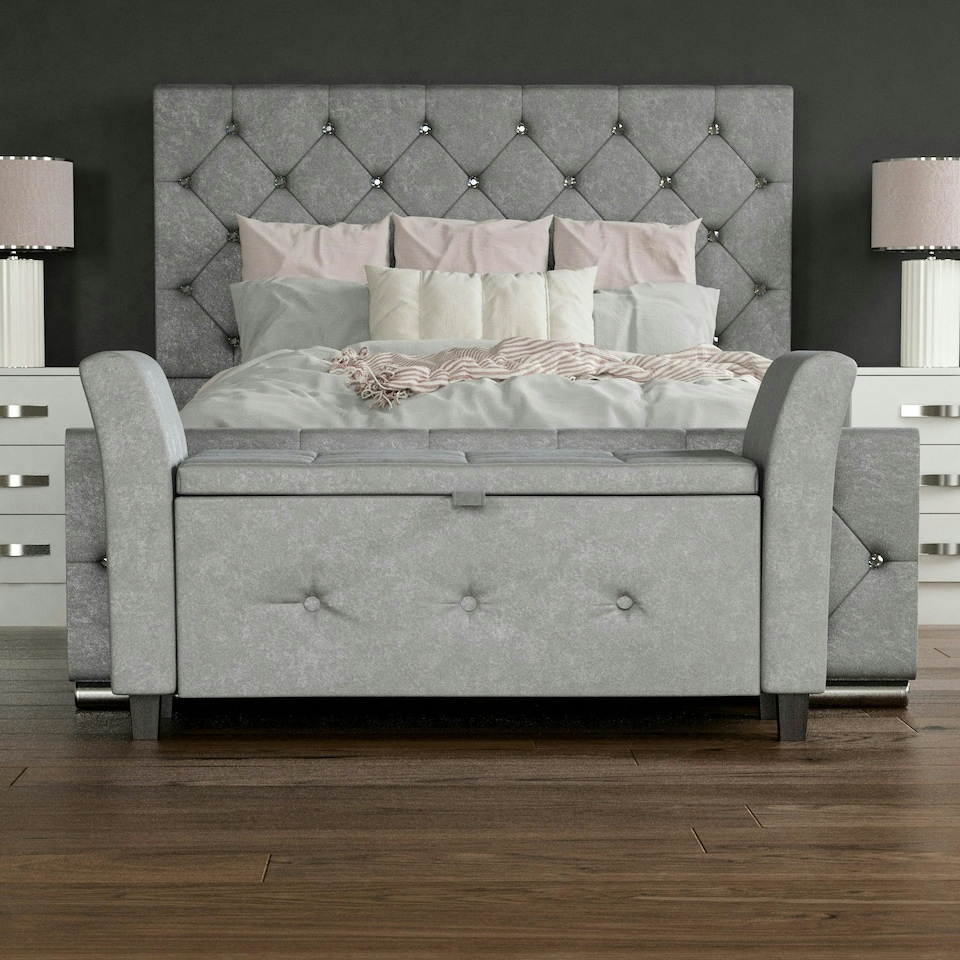 image 1 of Vida Designs Seville Storage Ottoman Bedroom Hallway Chest Bench, Light Grey Velvet Grey | Light Grey Velvet