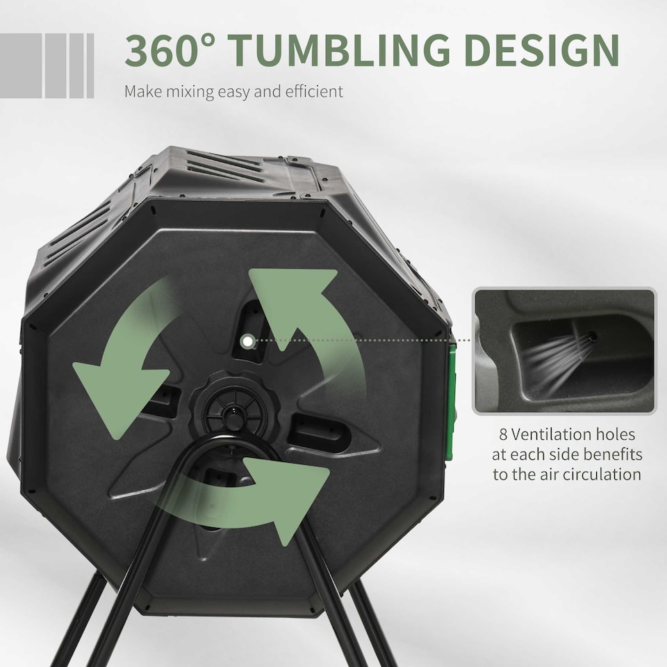 image 1 of (Black, 160L) Outsunny Outdoor Tumbling Compost Bin with Dual Chamber