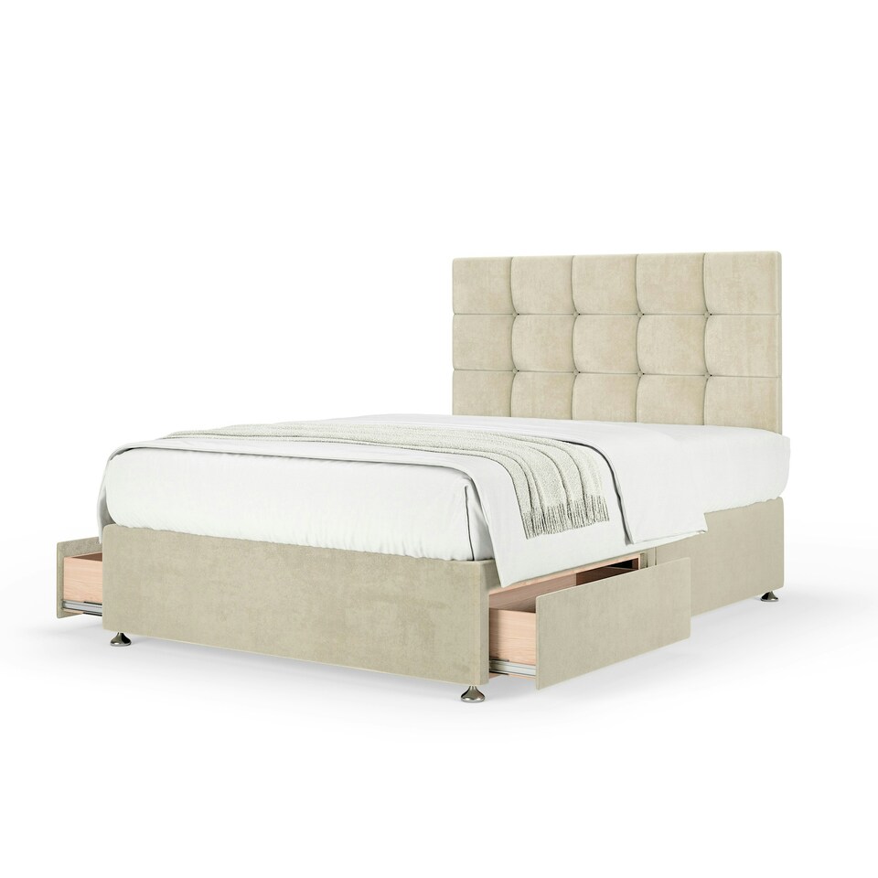 image 1 of Memory Maestro Memory Foam Cream Naples Velvet 2 Drawer Divan Set And Pearl Headboard Small Single