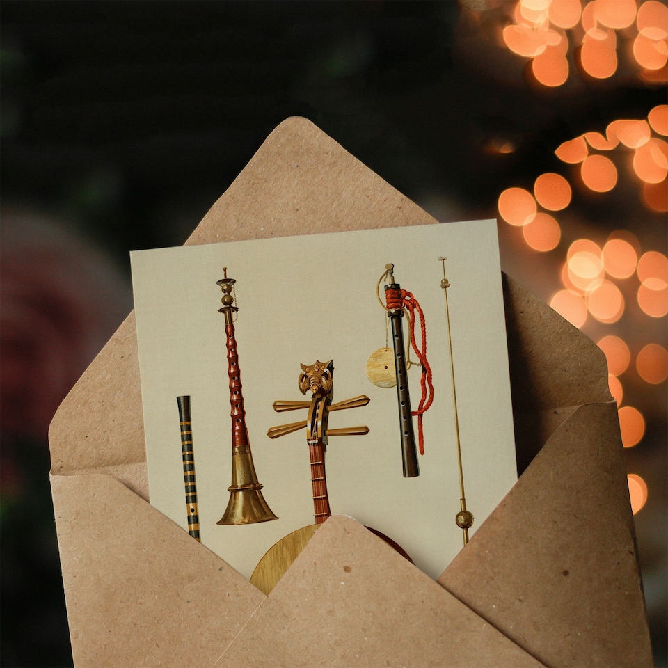 image 1 of William Gibb Art Card Traditional Japanese Musical Instruments