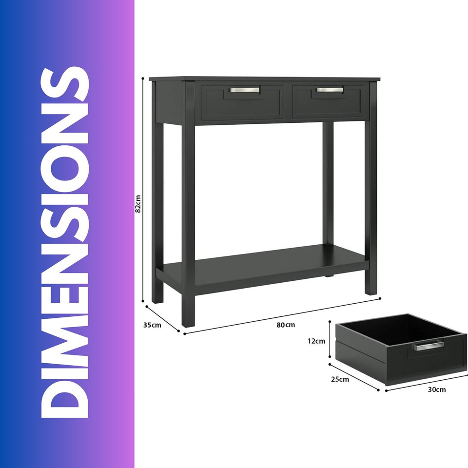 image 1 of Modern Wooden Console Table With 2 Drawers and Shelf Black Black