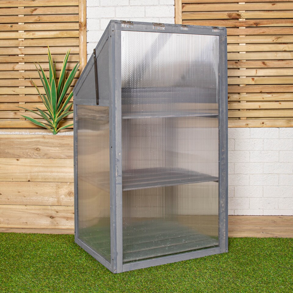 image 1 of Samuel Alexander Wooden Mini Greenhouse Cold Frame - Small Greenhouse Grey H120 x W69 x D49cm