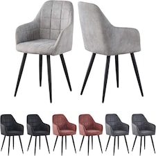 Set of 2 Faux Suede Leather Dining Chairs with Arms Adrian Light Grey