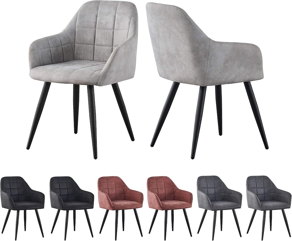 image 1 of Set of 2 Faux Suede Leather Dining Chairs with Arms Adrian Light Grey