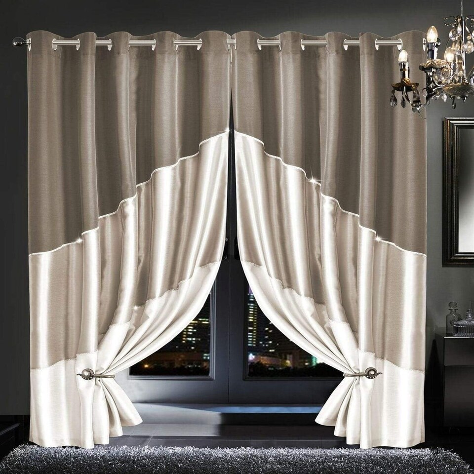 Haveli Luxury Faux Silk Curtains in Champagne, 228cm x 228cm Gold | Gold